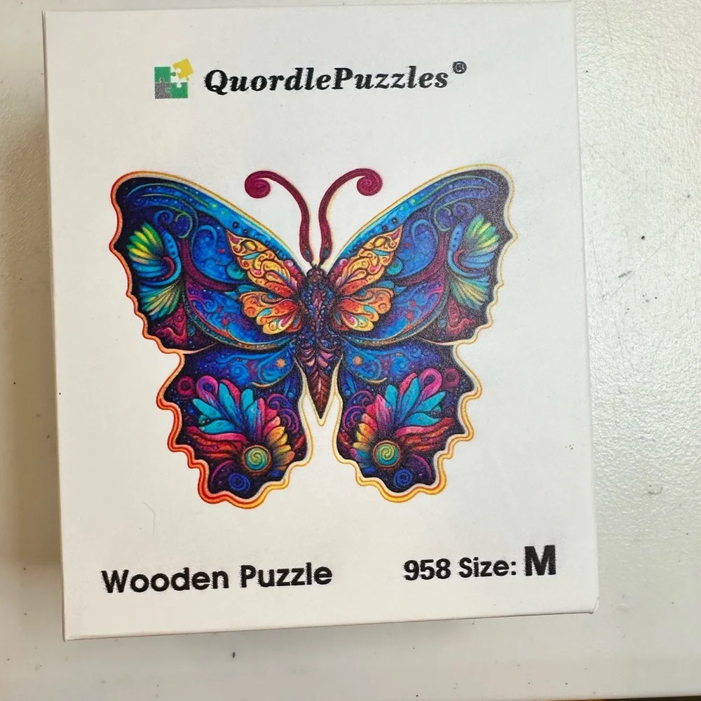 NIB QuordlePuzzles Colorful Butterfly Wooden Puzzle- Size Medium
